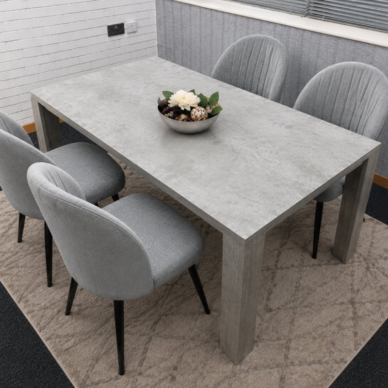 Stone Grey Effect Dining Table Set with Arrow Tabletop & Grey Fabric Chairs, 5
