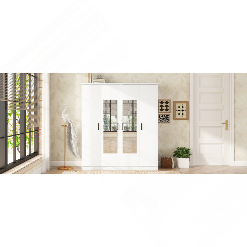Armoire à miroir 4 portes avec tablettes, Blanc