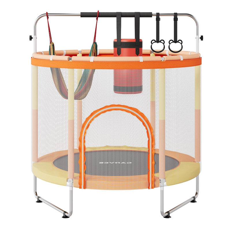 Trampoline pour enfants de 55 po avec filet de sécurité certifié conforme aux normes de test – Barre de gymnastique réglable – Capacité de 440 lb – Mini trampoline intérieur/extérieur – Pieds stables antidérapants