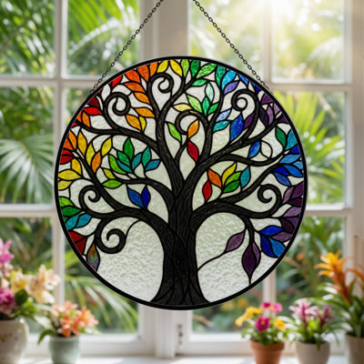 7.8"H Tree Of Life Stained Glass Window Panel