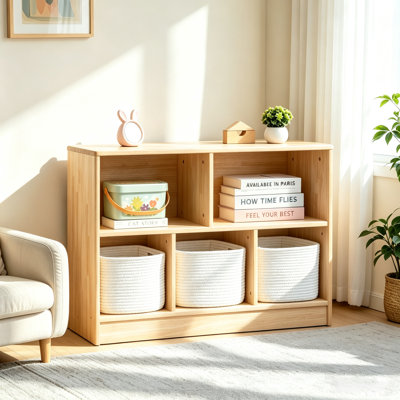 35.4"W X 23.6"H Rubber Solid Wood Bookcase, 5 Cabinet Storage Textured Bookshelf For Home, Office And Educational Institution