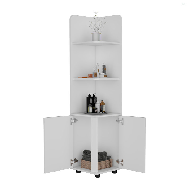 Freestanding Linen Cabinet, 2-Doors, Open Shelves -White