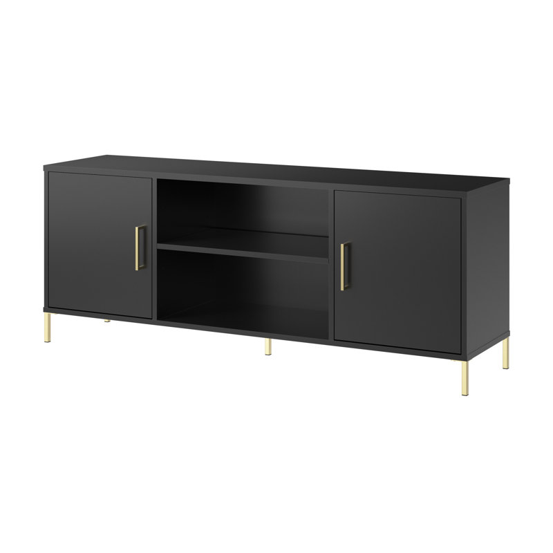 Sihi 58W TV Stand With Cubbies, Doors, Shelves, Entertainment Center, Storage, Natural Elm Finish, Living Room, TV Console