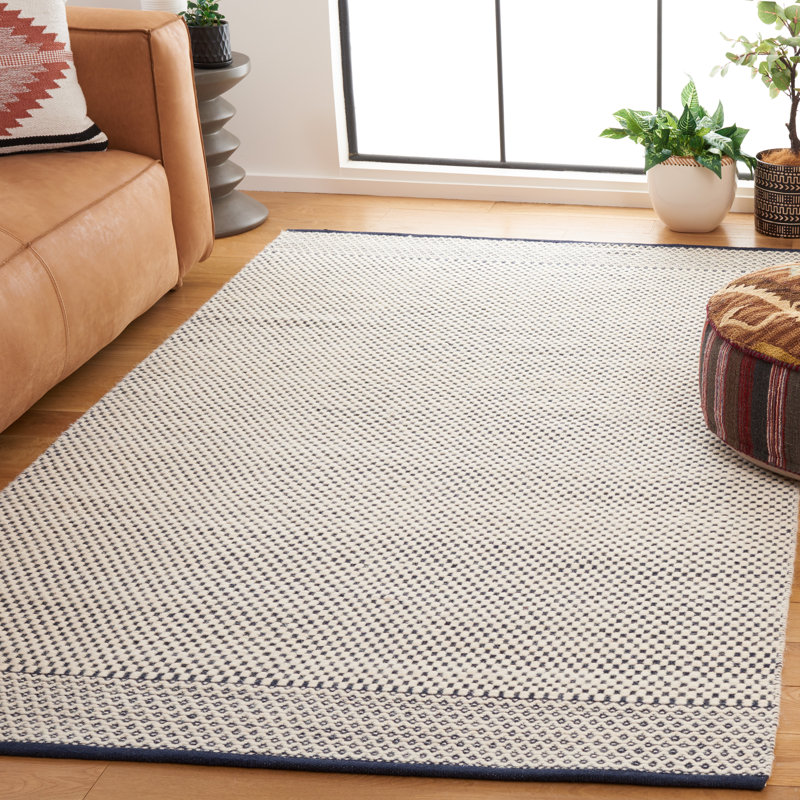 Veropeso Flat Weave Wool/Cotton Geometric Rug in Navy/Ivory/Gray, Rectangle 5' x 8'