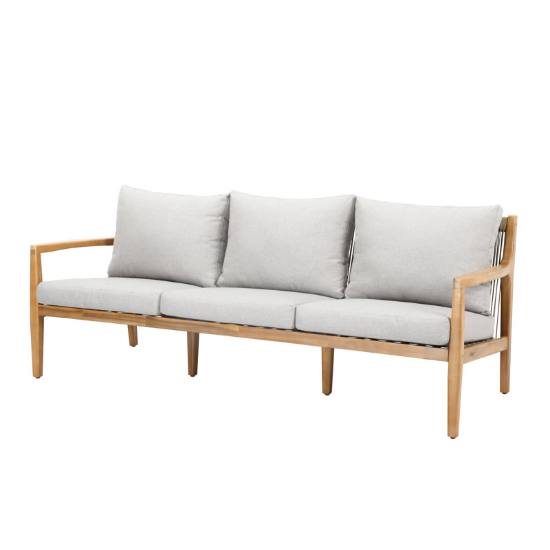 Spring Acacia Wood Patio Outdoor Threeseat Sofa With Cushions