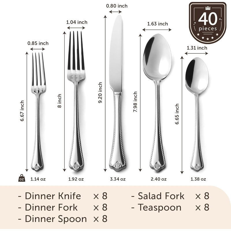 40-Piece 18/10 Stainless Steel Flatware Set