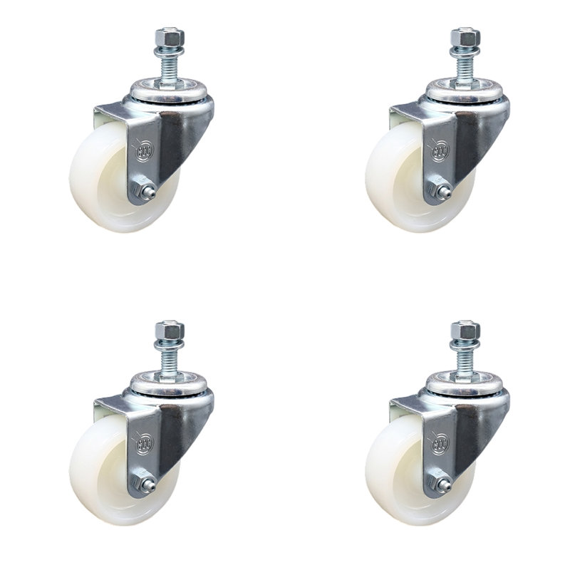 Ensemble de roulettes pivotantes à tige filetée en nylon de 3 pouces de ½ pouce