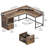 Monge 67'' L-Shape Wood Desk Computer Table with LED Light & Power Outlets-1223196394