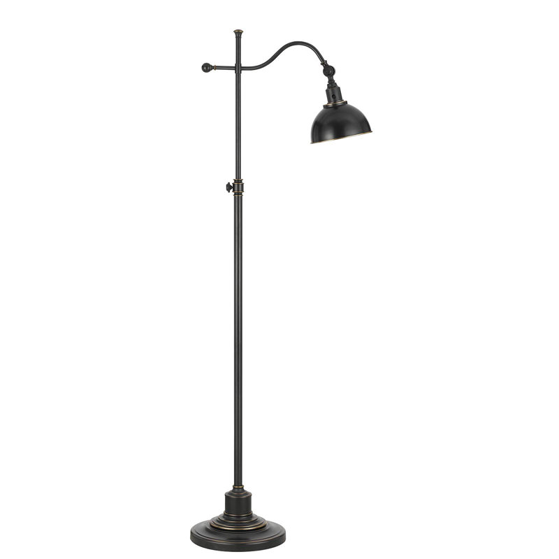Lampe sur pied de forme traditionnelle ajustable 60 "en bronze avec abat-jour dôme noir