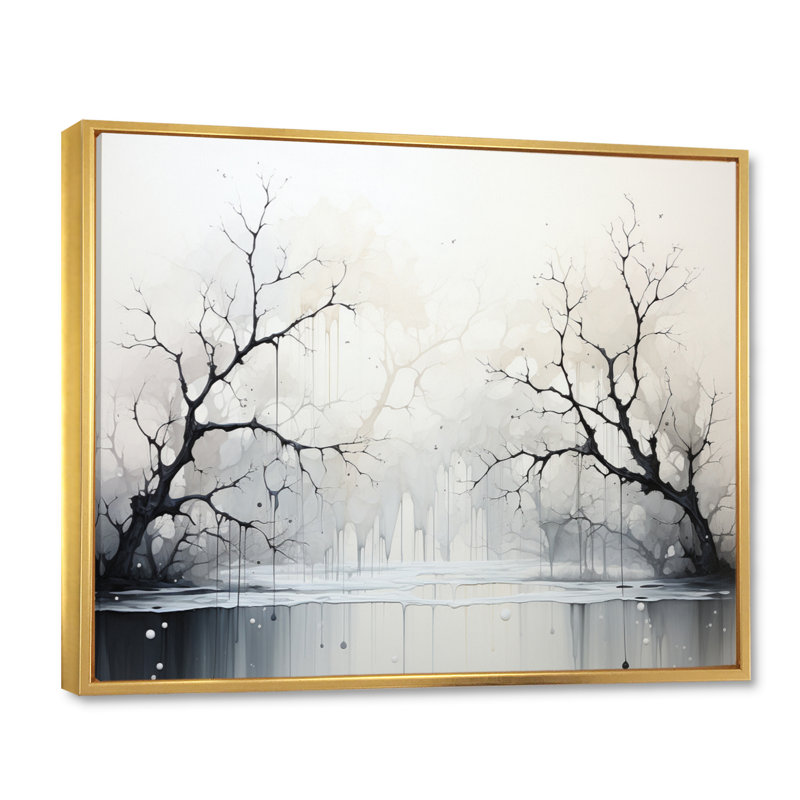 Minimalisme monochrome sérénité rivière sur toile, Cadre flottant doré, H 12 po x l 20 po x P 1 po