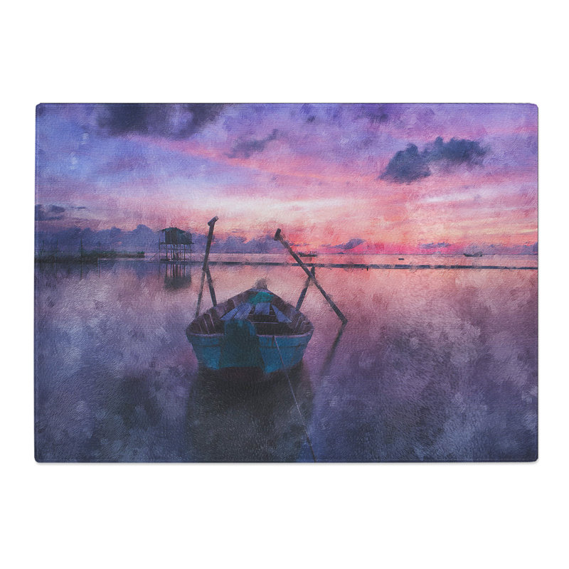 Rowing Boat at Sunset Painting Chopping Board, 0.4cm H x 28.5cm W x 39cm L
