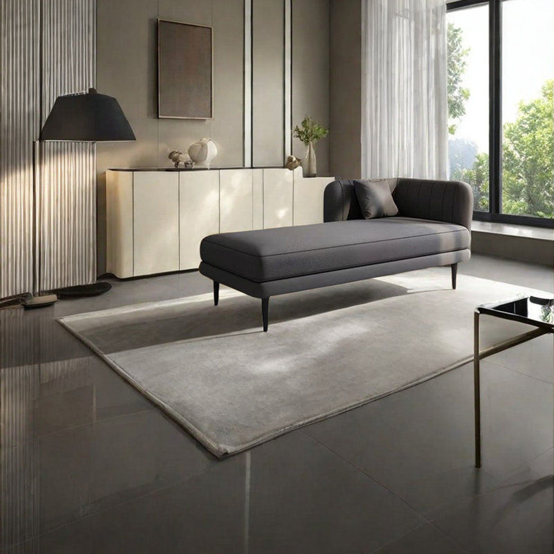 Chaise longue rembourrée Tione, Accoudoir à droite (vu de face), Noir