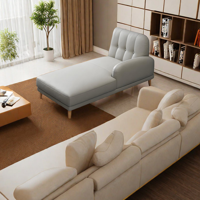 Chaise longue inclinable en simili cuir, Accoudoir à gauche (vu de face), Gris