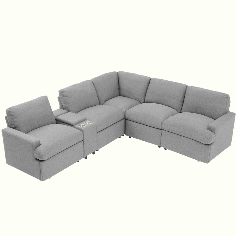 Power Recliner Corner Sofa with USB Ports and Power Socket, Gray Linen