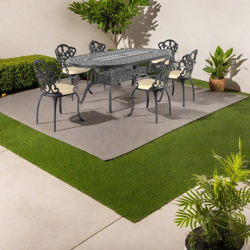 Elegant Aluminum Patio Dining Set, 7-piece Black Frame, Outdoor Charm