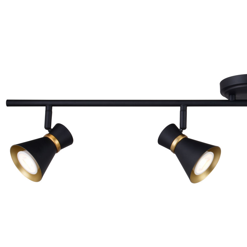 Ensemble de rail d'éclairage 4 lumières Aleezay, Noir mat / laiton satiné