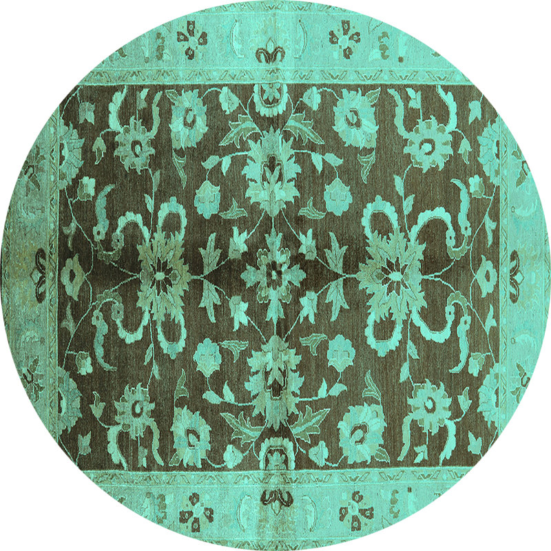 Tapis oriental bleu en laine / polyester tissé à la machine Danil, Rond 6 pi