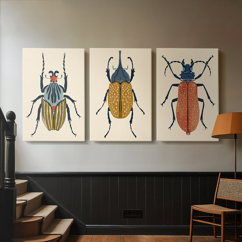 Beetle Bug I - Toile tendue avec châssis sur mesure - 3 pièces, H 18 po x l 36 po