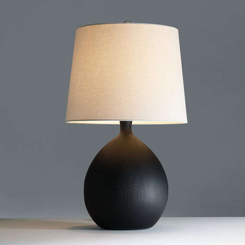 22 po Lampe de table en céramique 3 voies avec abat-jour rigide, Noir