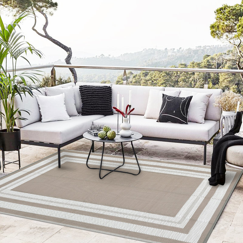 Outdoor Rug 9x12ft Reversible Waterproof Outdoor Furniture- Large Modern Geometric Plastic Straw Carpet - Collapsible, Durable, Washable - For Backyard, Porch, RV, Deck, Camping, Beach, Picnic