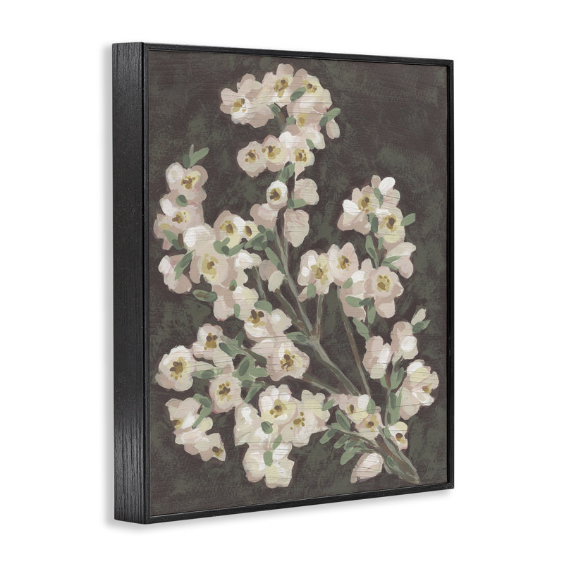 Estampe numérique rustique de cerisier en fleurs, design par June Erica Vess, H 14 po x l 11 po, Giclée encadrée noir minuit