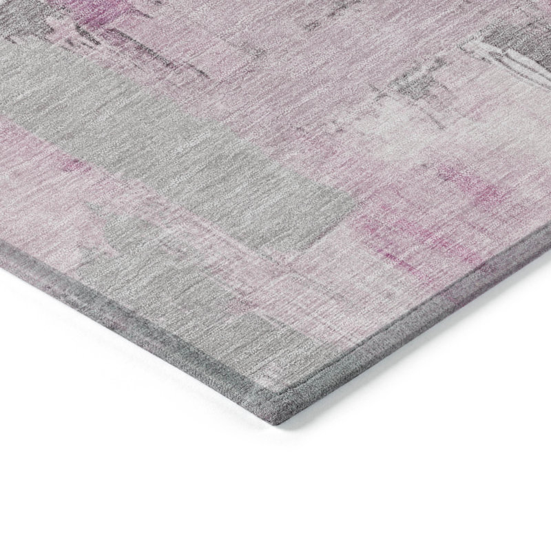 Tapis intérieur lavable abstrait 3 pi x 5 pi rose et argent