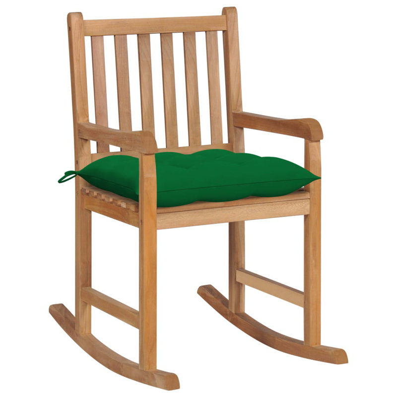Chaise berçante d'extérieur avec coussin en bois de teck, Vert