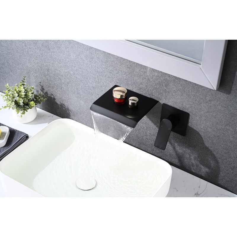 Robinet de salle de bain mural noir mat - Outil de réglage moderne du débit d'eau en acier inoxydable avec cascade, Noir mat