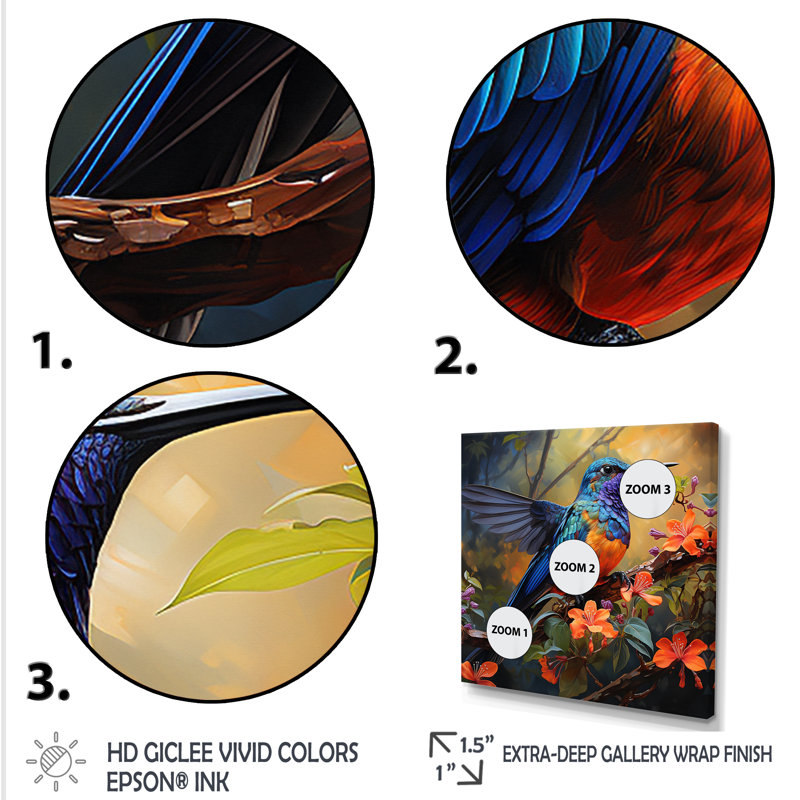 «Humminbird» - Art mural, H 30 po x l 30 po x P 1,5 po, Cadre flottant doré