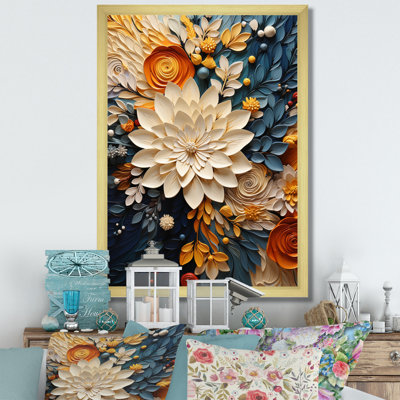 Orange Teal Botanical Whirlwind IV - Print on Canvas