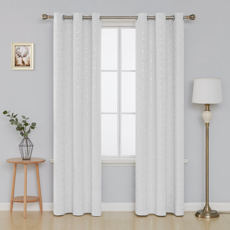 Deconovo Silver Diamond Pattern Curtain Pair, Grayish White, 42" W x 54" L
