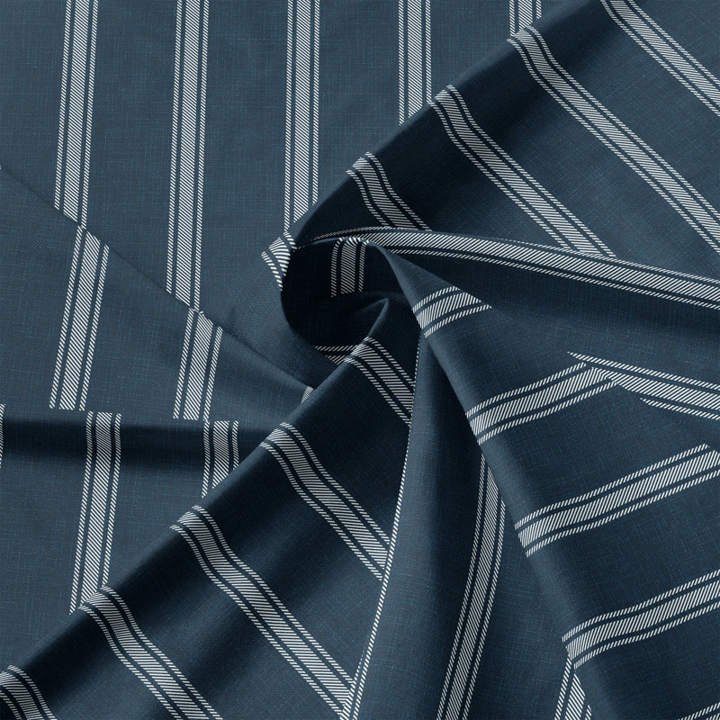 Shay Broad Ticking Stripe Dark Denim Cotton Comforter Set  8 Piece, Queen Comforter + 7 Additional Pieces