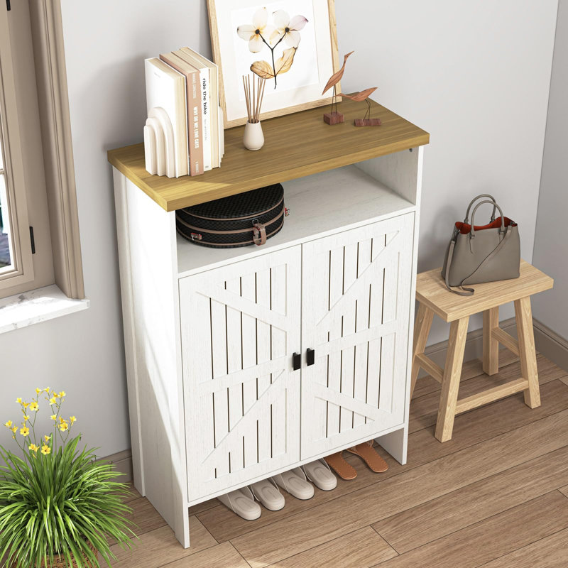 Shoe Cabinet For Entryway,5 Tier Narrow Shoe Storage Cabinet With 2 Door And Open Shelf,freestanding Shoe Rack Organizer With Tree-shaped Door Design For Hallway