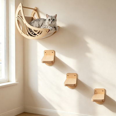 4Pcs Cat Wall Climbing Set Moon Bed with 3 Steps