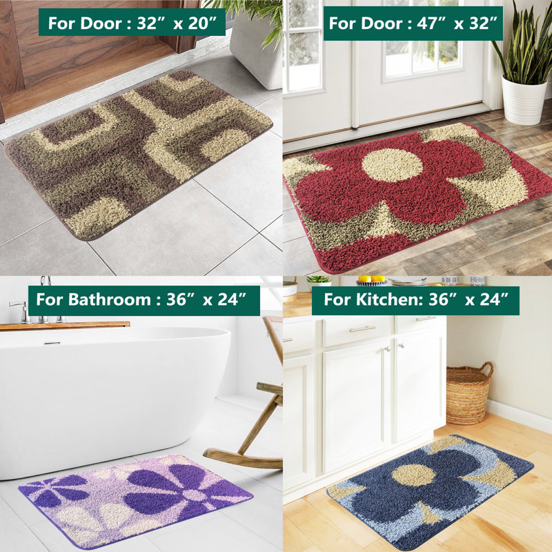 Wobna Non-Slip Geometric Indoor Doormat, 32" W x 47" L, Burgundy