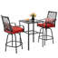 Ensemble de bar extérieur pivotant en métal 3 pièces avec trou pour parasol et coussins rembourrés 