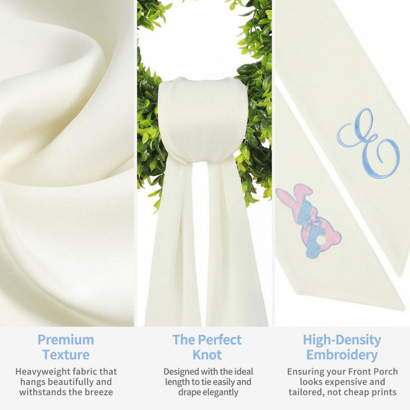 59" Long Easter Wreath Sash for Front Door, Elegant Spring Ribbon Decor with Heavy Drape, Wrinkle-Resistant and Washable