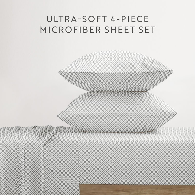 Home Beaded Arrows Striped Pattern Microfiber Sheet Set, Full Sheet Set, Gray Sunburst