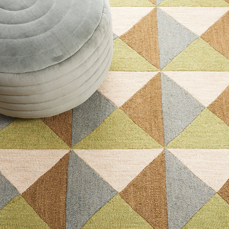 Glenwood Geometric Handmade Tufted Wool/Cotton Area Rug in Beige/Green, Runner 2'3" x 8'