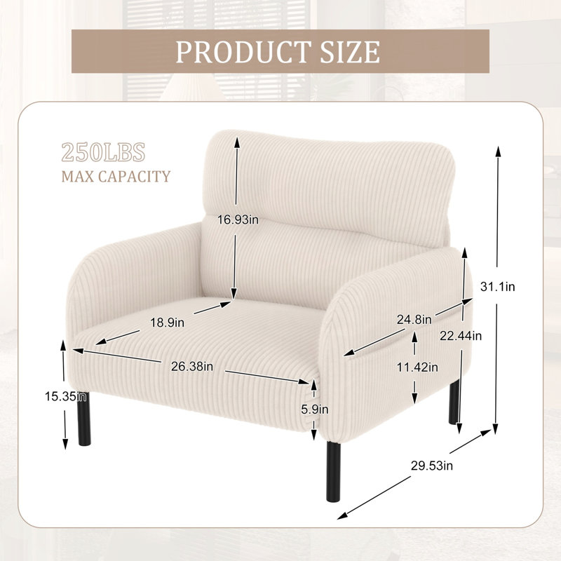 Fauteuil rembourré, fauteuil d'appoint pour le salon et la chambre à coucher, Beige