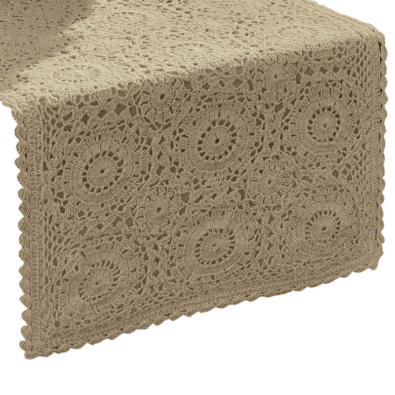August Grove® Lace Table Runner - 54"L - Oatmeal, Beige, 54" x 13"