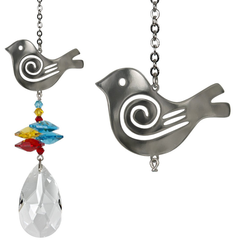 Crystal Bird Suncatcher with Multicolor Beads and Teardrop