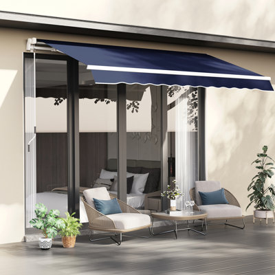 Auvent de jardin rétractable 10 pi x 8 pi - bleu et auvent - avec cadre en aluminium et manivelle pour patio, terrasse, tissu de balcon,