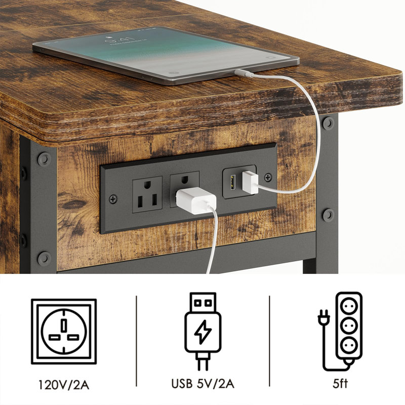 End Table with Charging Station – Flip Top Side Table with USB Ports and Power Outlets.