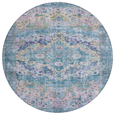 Machine Washable Indoor/Outdoor Xhevrie Denim Rug