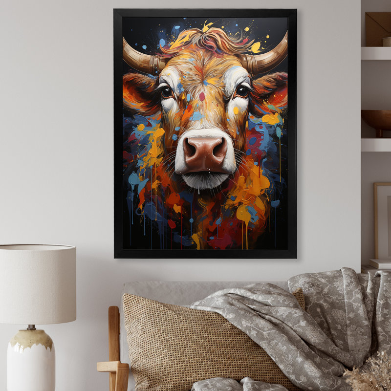 Popart Urban Cow II sur toile, Cadre simple noir, H 32 po x l 16 po x P 1 po