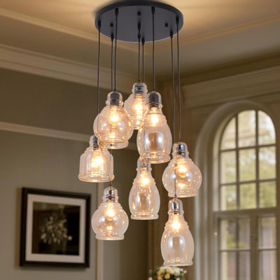 Luminaire suspendu rond en verre à 8 têtes Vintage