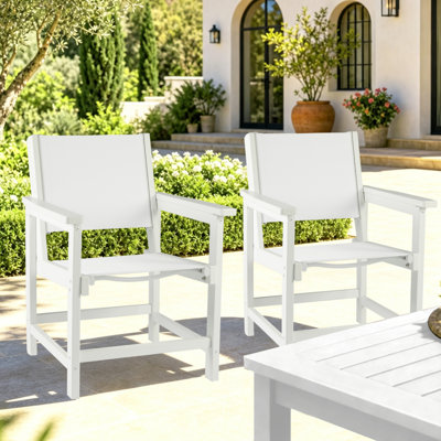 All-Weather HDPE Patio Dining Chairs with Wood Texture Finish,premium comfortable textilene fabric