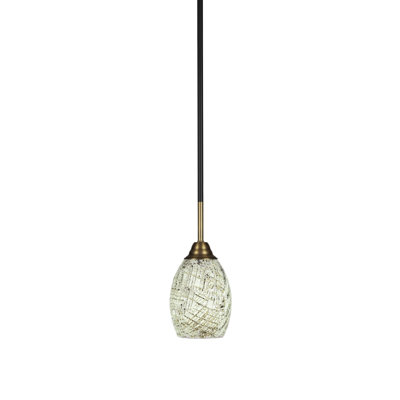 Ahern Stem Hung Pendant Shown In Matte Black & Brass Finish With 5" Natural Fusion Glass