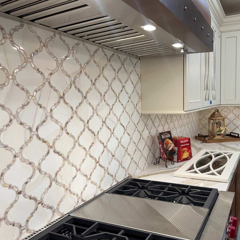 Tahitian Pearl 14" x 14.5" Glass Satin Mosaic Wall Tile, Calacatta Gold